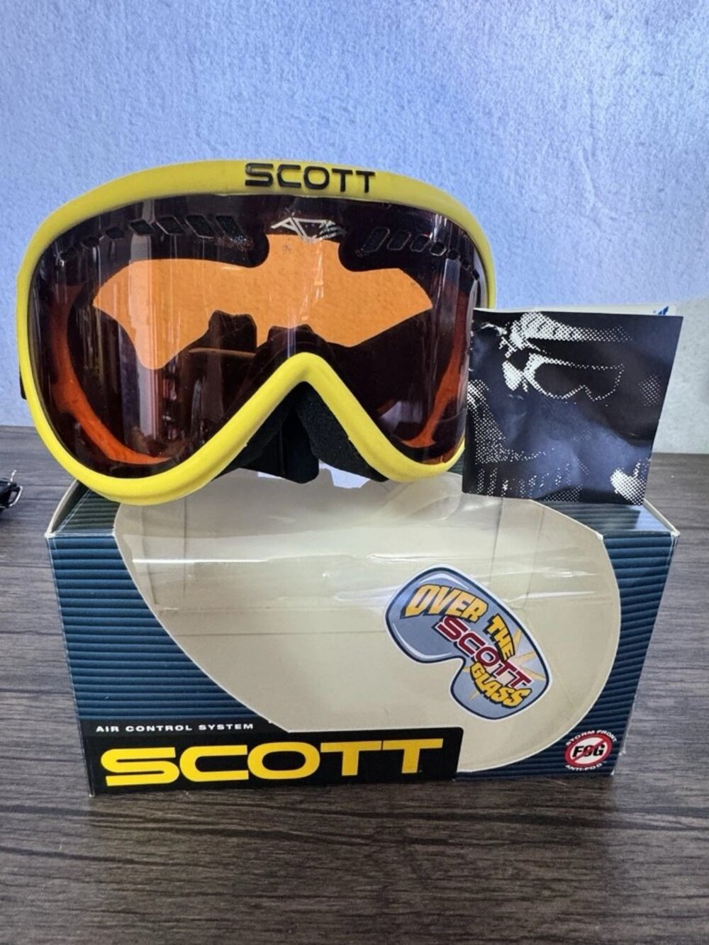 Vintage Scott Heli OTG Ski Goggles Yellow USA Made